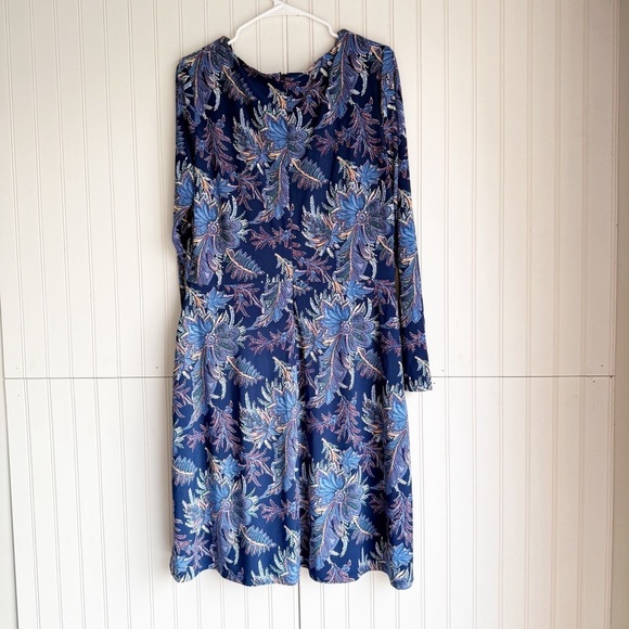 Lauren Ralph Lauren Size 14 Women's Blue Floral Jersey Long-Sleeve Dress NEW! - Picture 6 of 6